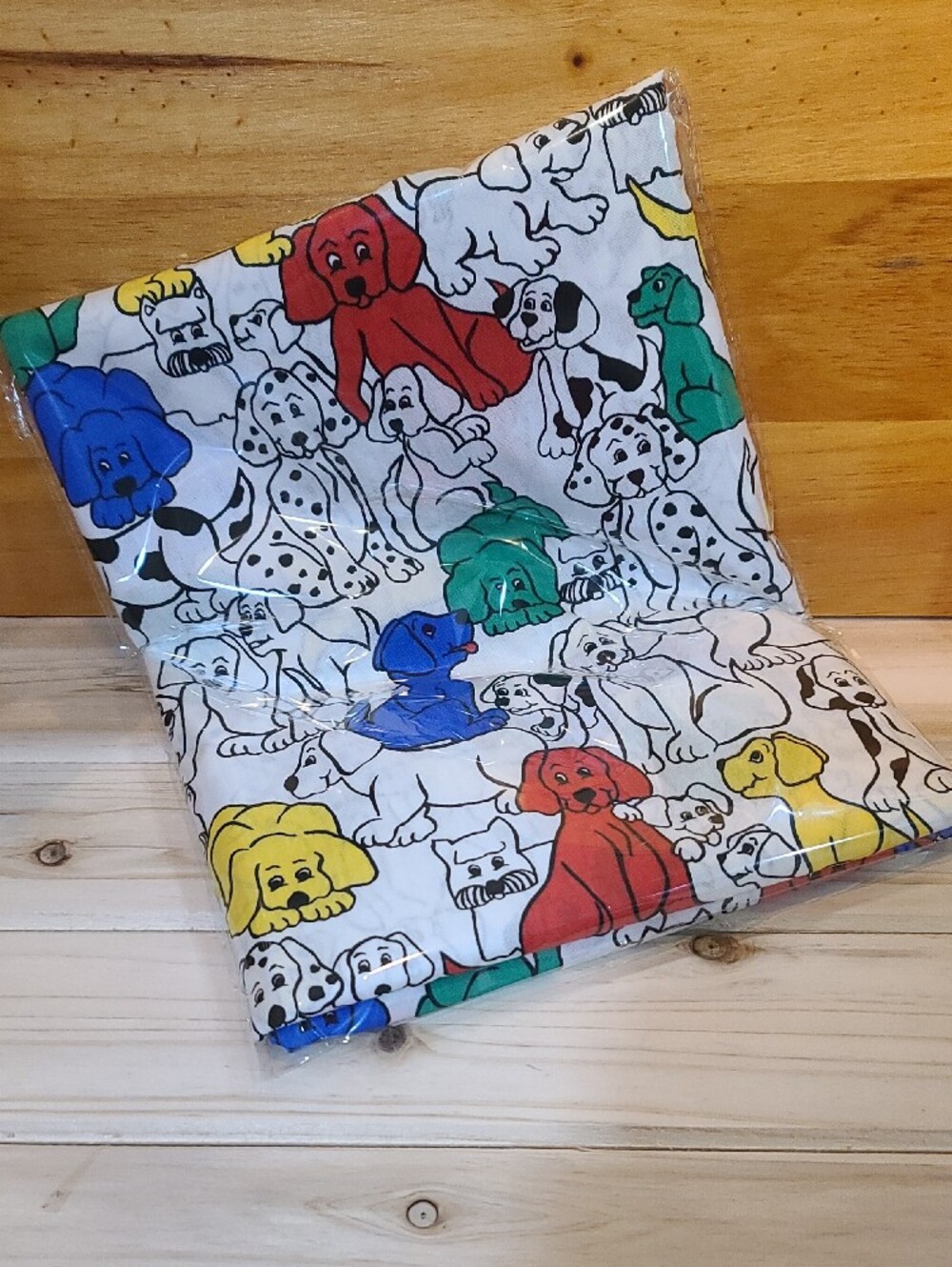 Pet Dog Puppy Print Fabric Material- Bright Red Blue Green Yellow Dogs Vintage